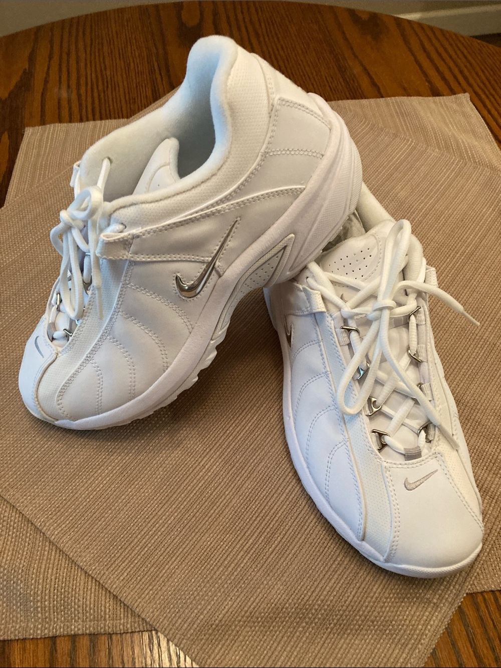 Nike Women's White Leather Athletic Sneakers with Silver Swoosh